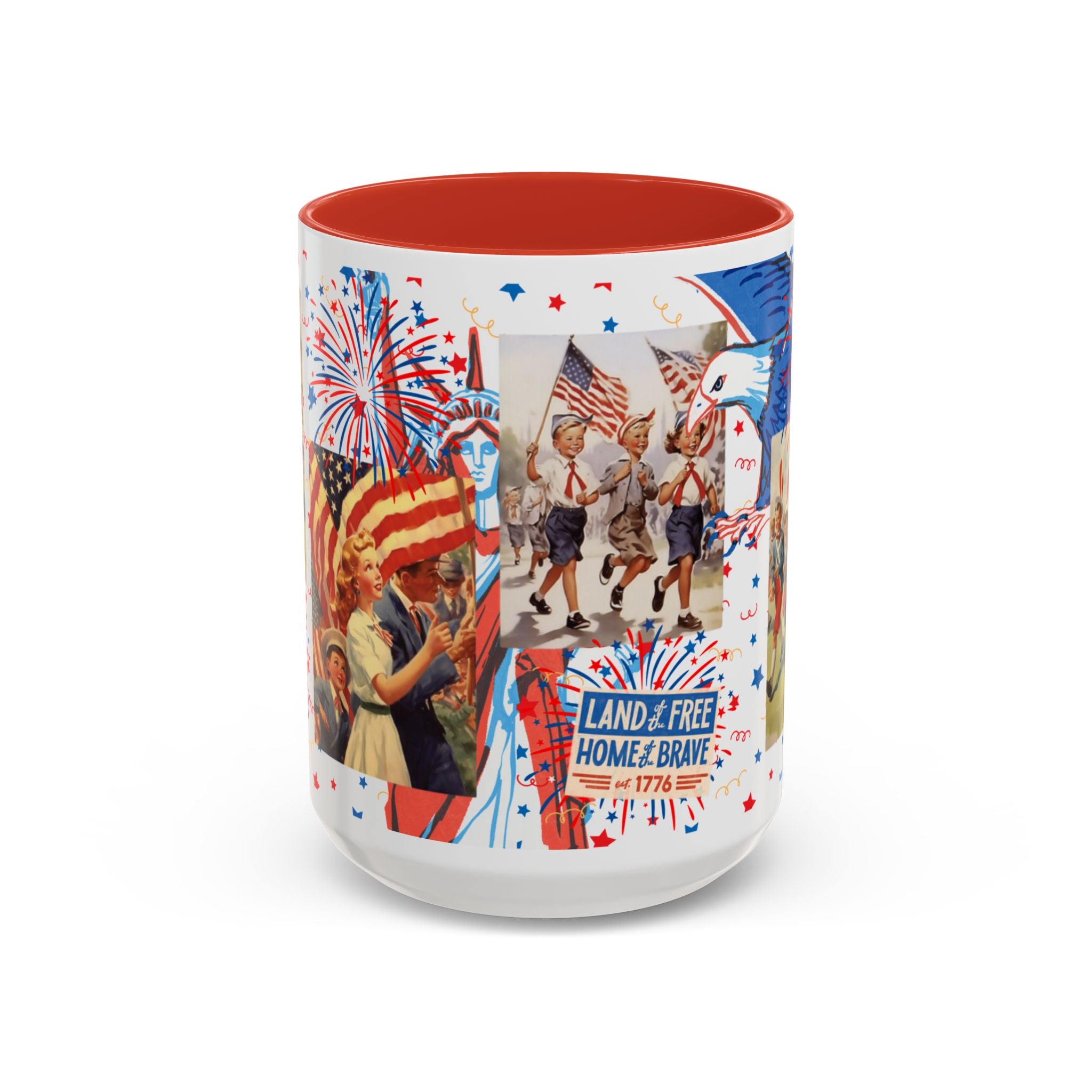Patriotic Vintage 4th of July Accent Mug – 'Land of the Free, Home of the Brave' - Creations by Chris and Carlos