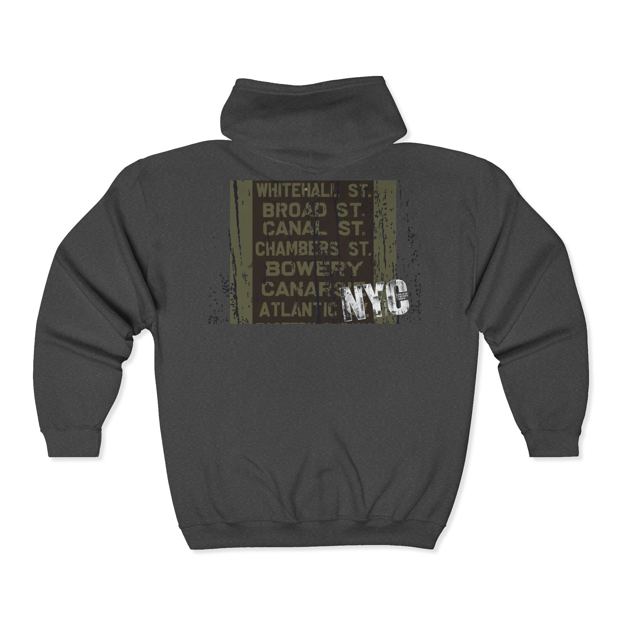 NYC Subway Vintage Sign Zip Hoodie — Astoria Bowery Canal Street Graphic - Creations by Chris and Carlos