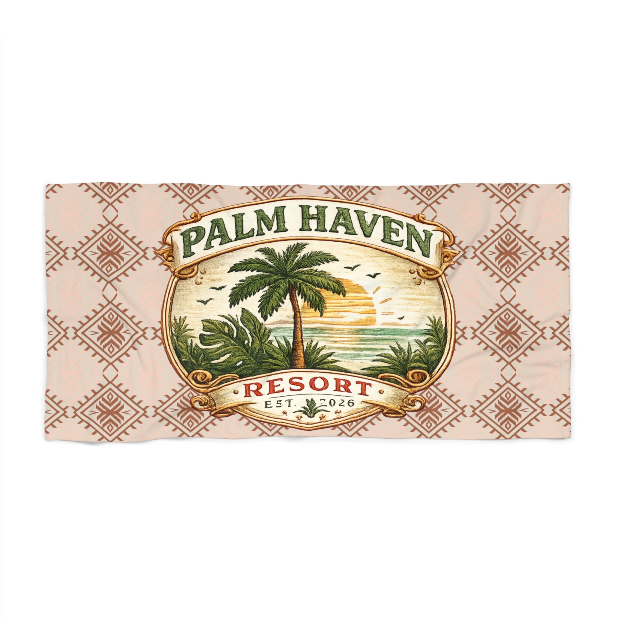 Palm Haven Beach Towel — Vintage Palm Tree Print, Tropical Summer Pool & Beach Towel - Creations by Chris and Carlos