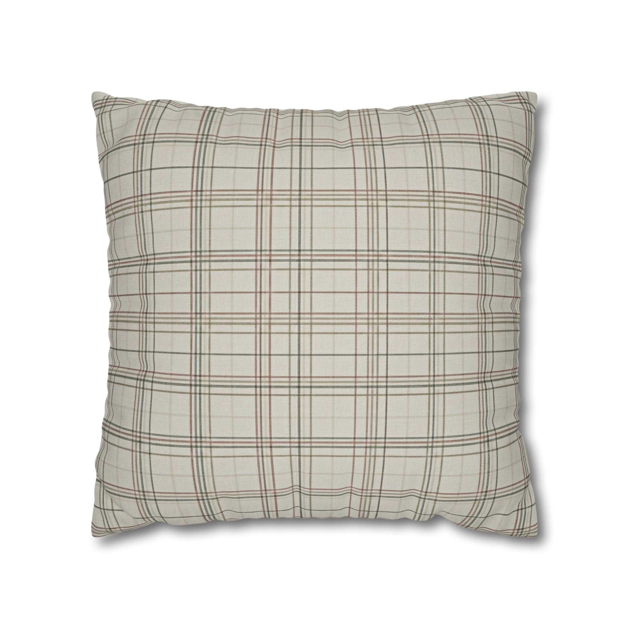Plaid Farmhouse Pillowcase — Neutral Beige Check Square Throw Pillow Cover - Creations by Chris and Carlos