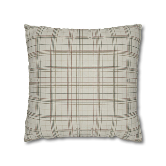 Plaid Farmhouse Pillowcase — Neutral Beige Check Square Throw Pillow Cover - Creations by Chris and Carlos