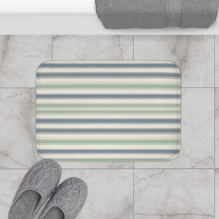 The Slate & Sage Collection- Joleen Striped Coastal Bath Mat — Blue & Seafoam Bathroom Rug - Creations by Chris and Carlos