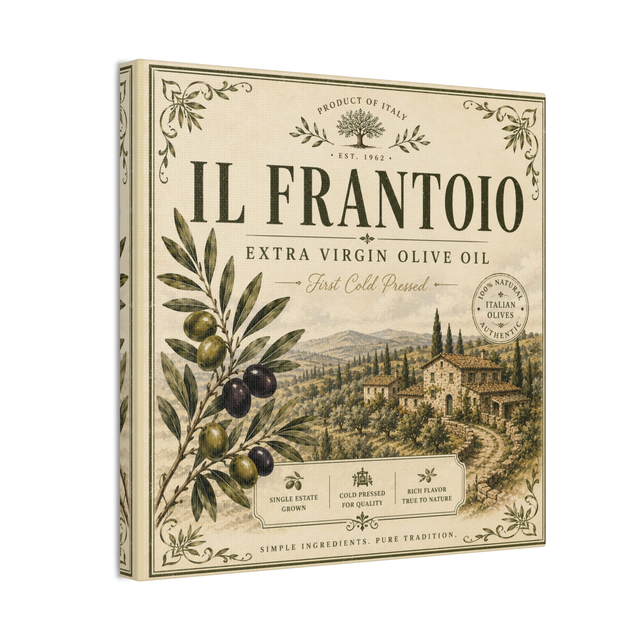 Il Frantoio Olive Oil Vintage Canvas Print — Italian Farmhouse Kitchen Wall Art - Creations by Chris and Carlos