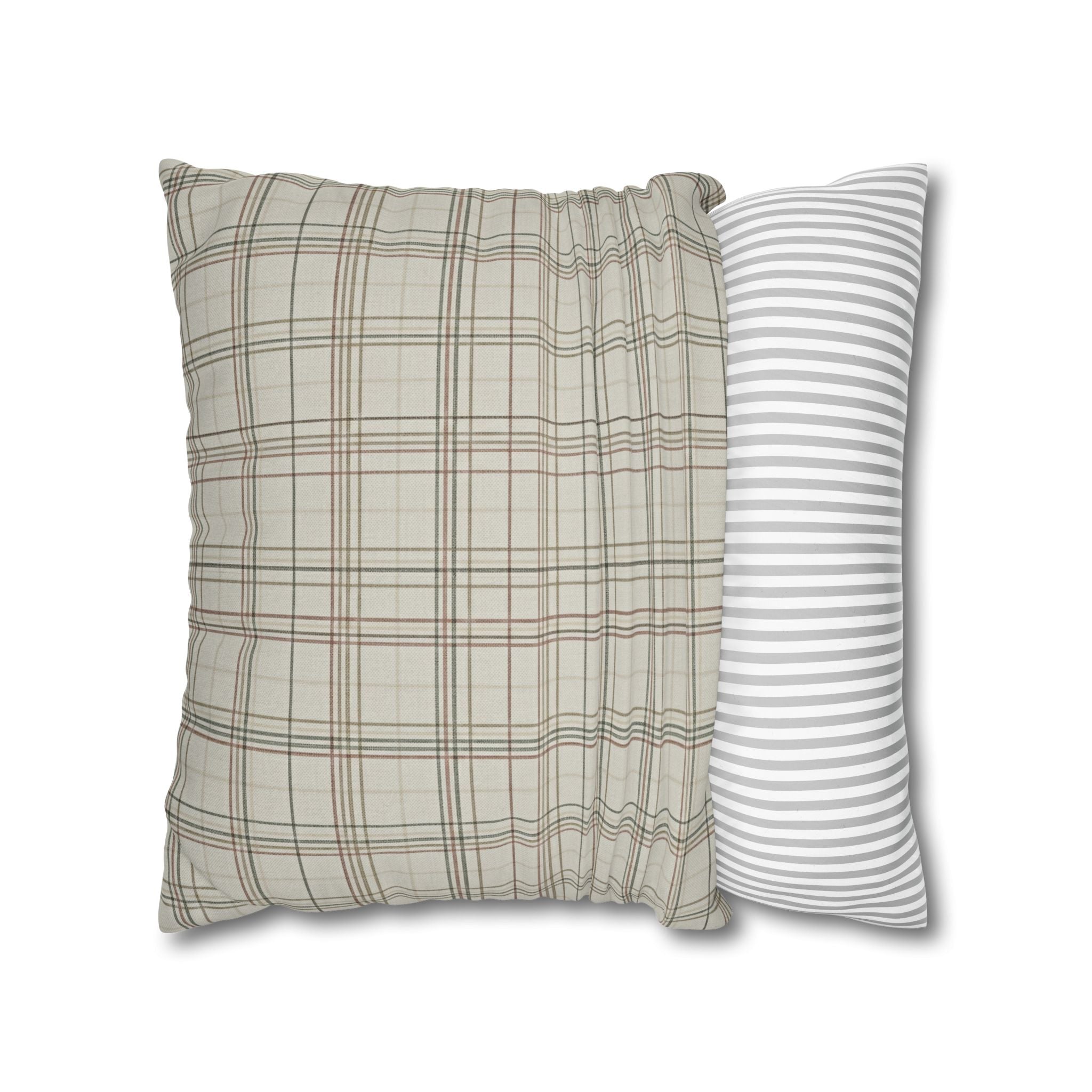 Plaid Farmhouse Pillowcase — Neutral Beige Check Square Throw Pillow Cover - Creations by Chris and Carlos