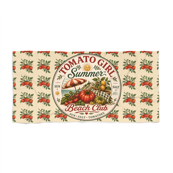 Old Soul Mercantile | Tomato Girl Summer Beach Towel – Vintage Tomato Beach Club Design