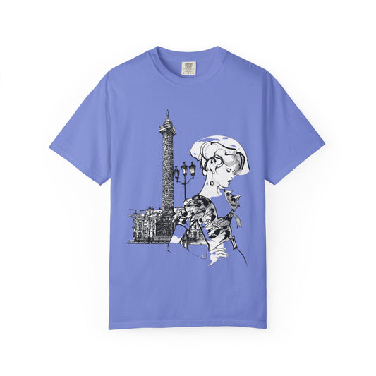 Parisian Vintage Illustration T-Shirt — Eiffel Tower & Chic Lady Tee - Creations by Chris and Carlos