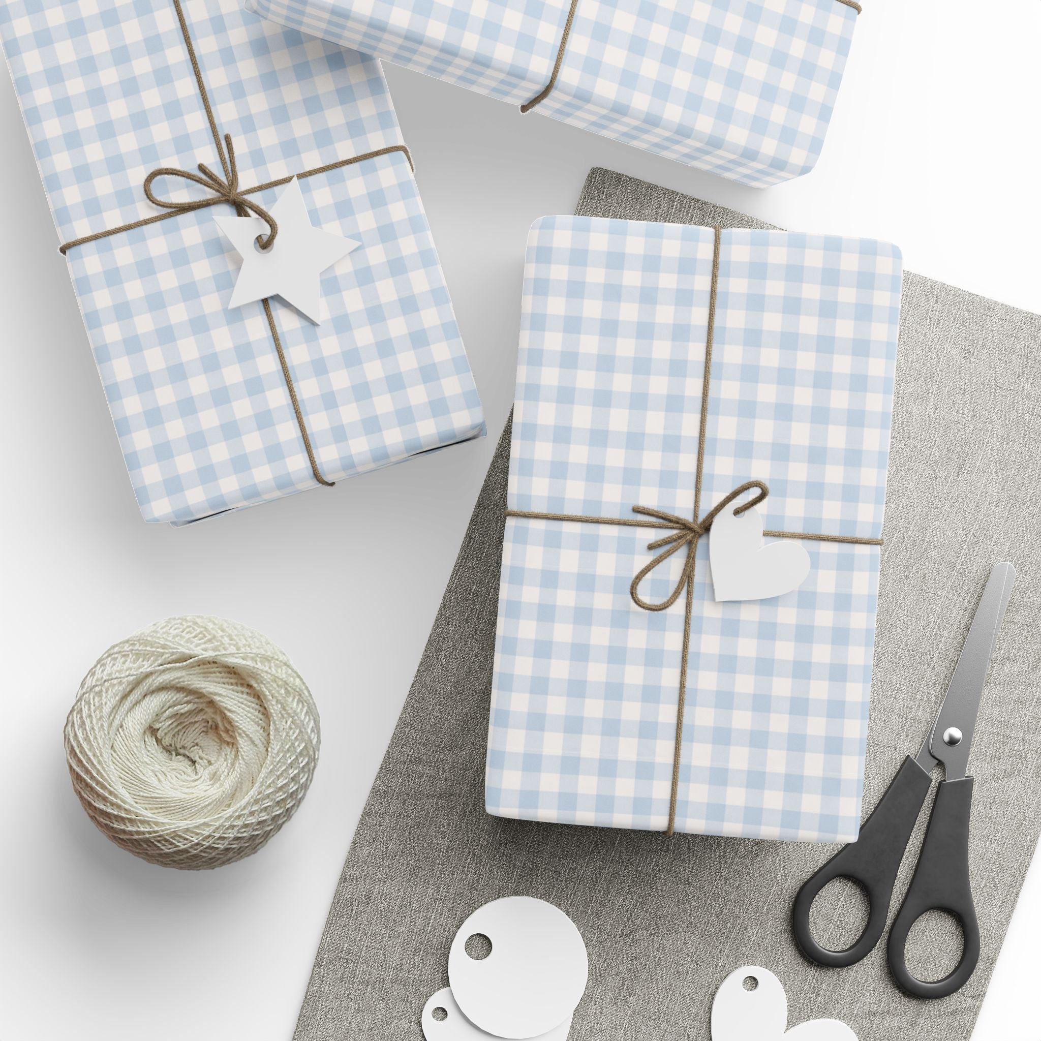 Wrapping Paper Roll — Light Blue Gingham Check Gift Wrap - Creations by Chris and Carlos