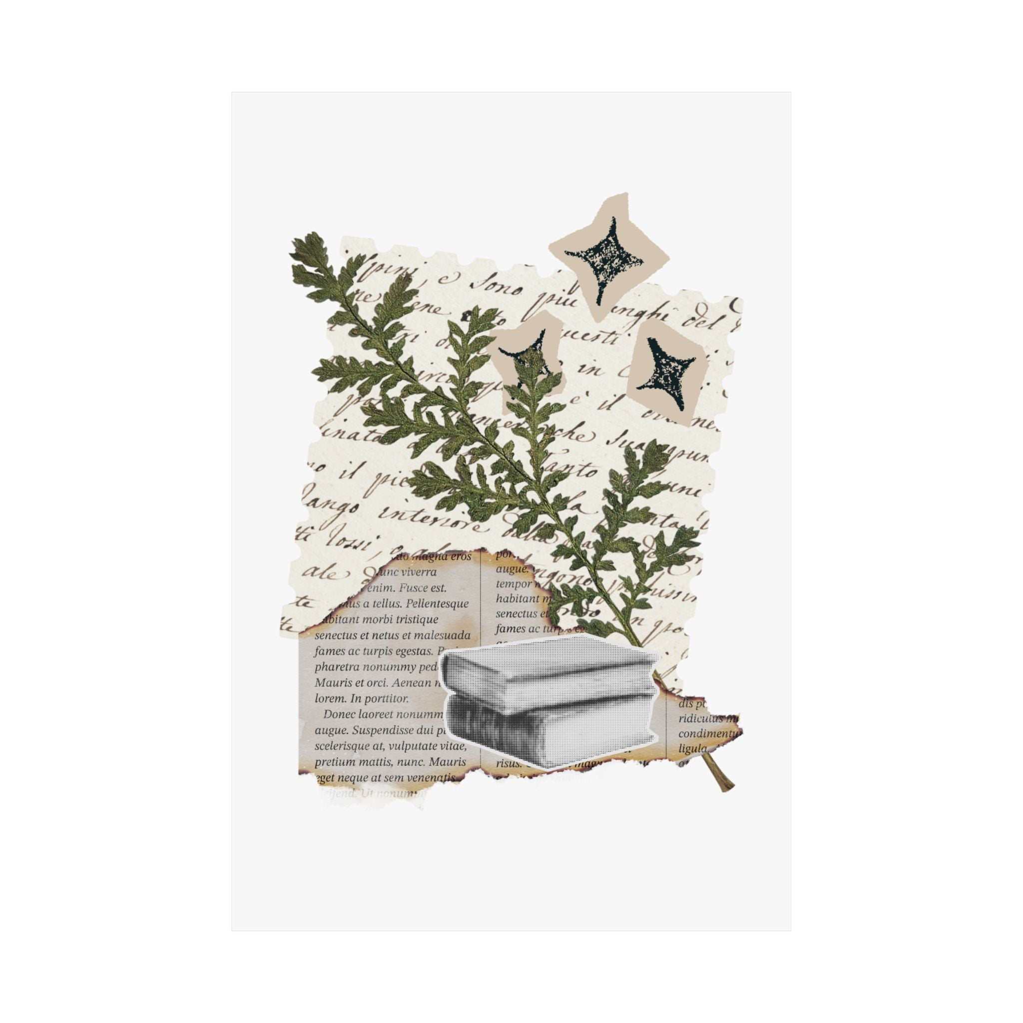 Briarwood Garden Botanical Collage Matte Poster — Vintage Books & Fern Wall Art - Creations by Chris and Carlos