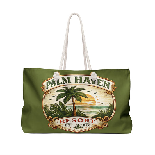 Palm Haven Resort Weekender Bag – Vintage Tropical Travel Tote - Creations by Chris and Carlos