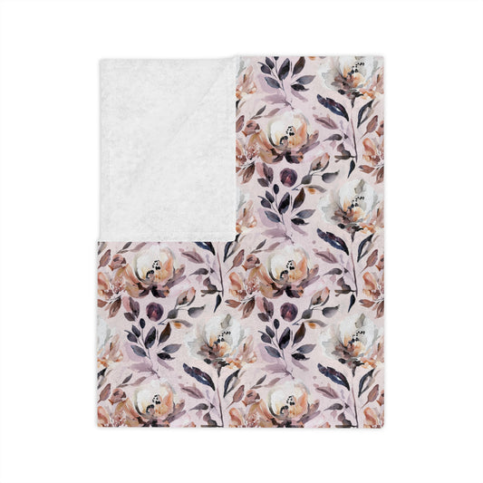 Floral Velveteen Microfiber Blanket — Soft Vintage Watercolor Bouquet Throw - Creations by Chris and Carlos