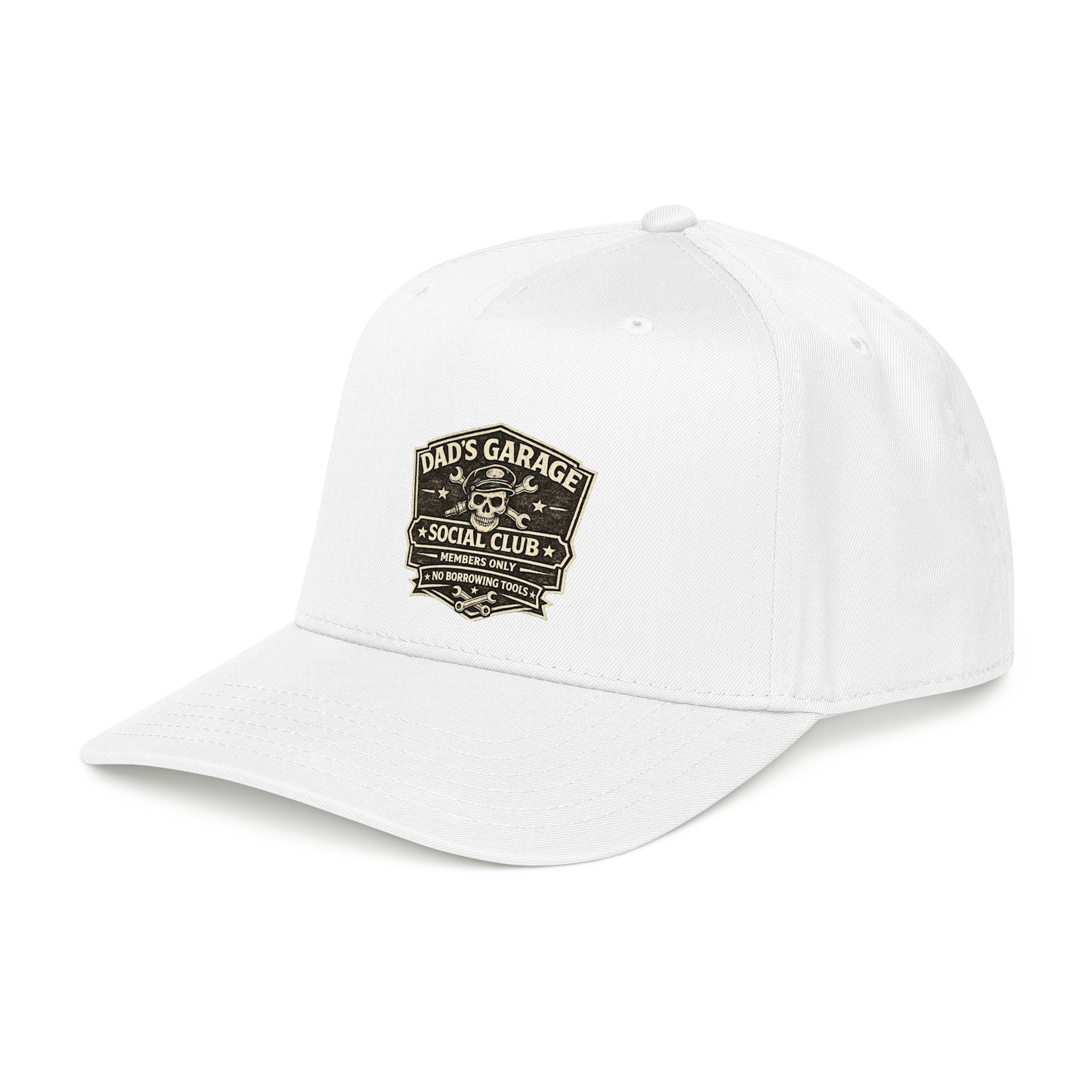 Dad's Garage Social Club Baseball Cap — Vintage Mechanic Snapback Hat - Creations by Chris and Carlos