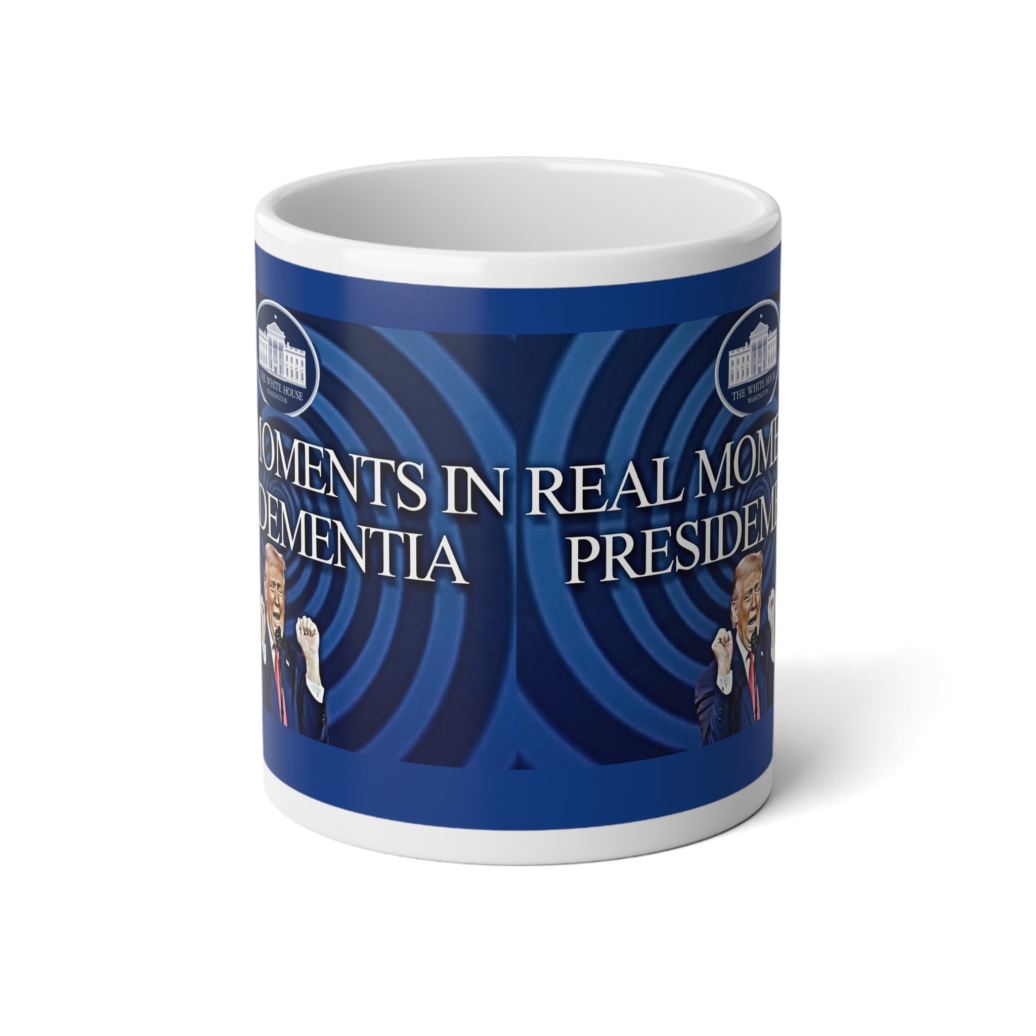 20oz Political Quote Jumbo Mug — "Moments in Real Time" Blue Novelty Coffee Cup - Creations by Chris and Carlos
