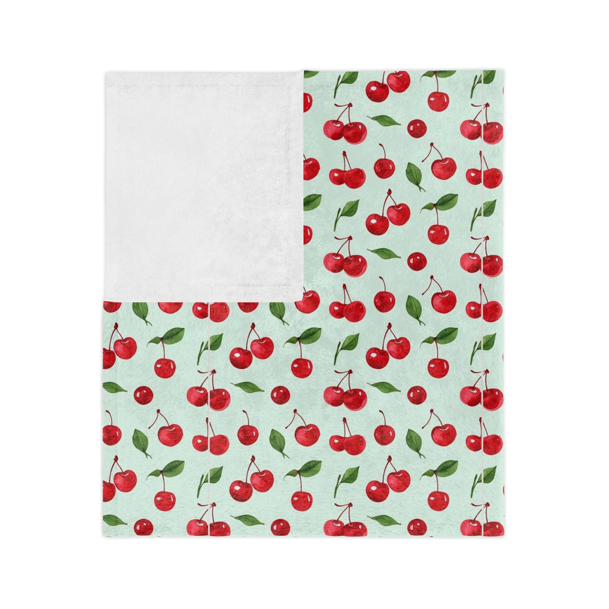 The Sugar Shack Diner Cherry Pattern Velveteen Microfiber Blanket — Cute Retro Fruit Throw - Creations by Chris and Carlos