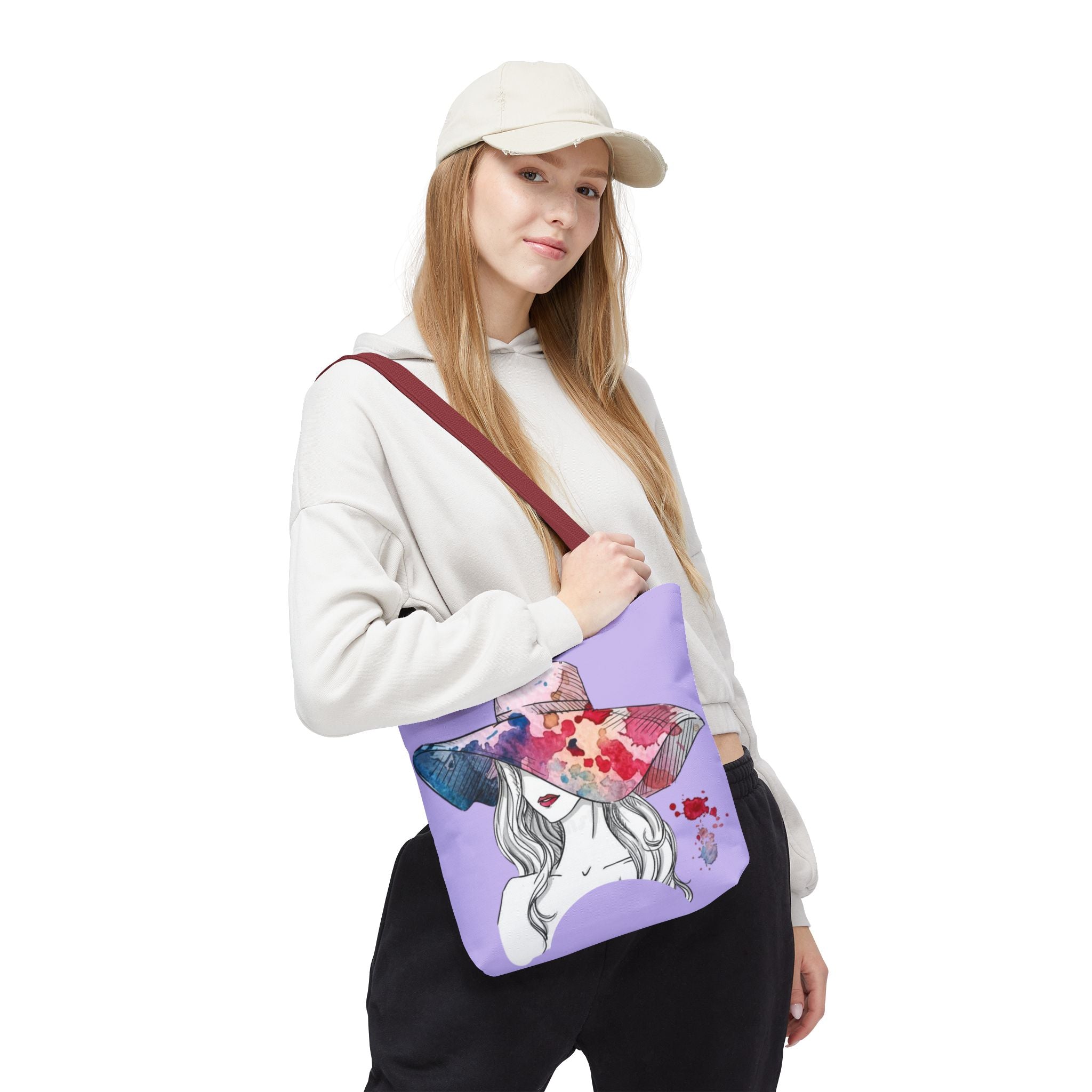 Floral Watercolor Sunhat Tote Bag — Fashionable Illustrated Woman Beach Tote - Creations by Chris and Carlos