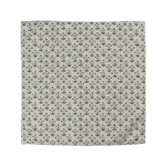 Floral Folk Pattern Duvet Cover — Neutral Microfiber Bedding - Creations by Chris and Carlos