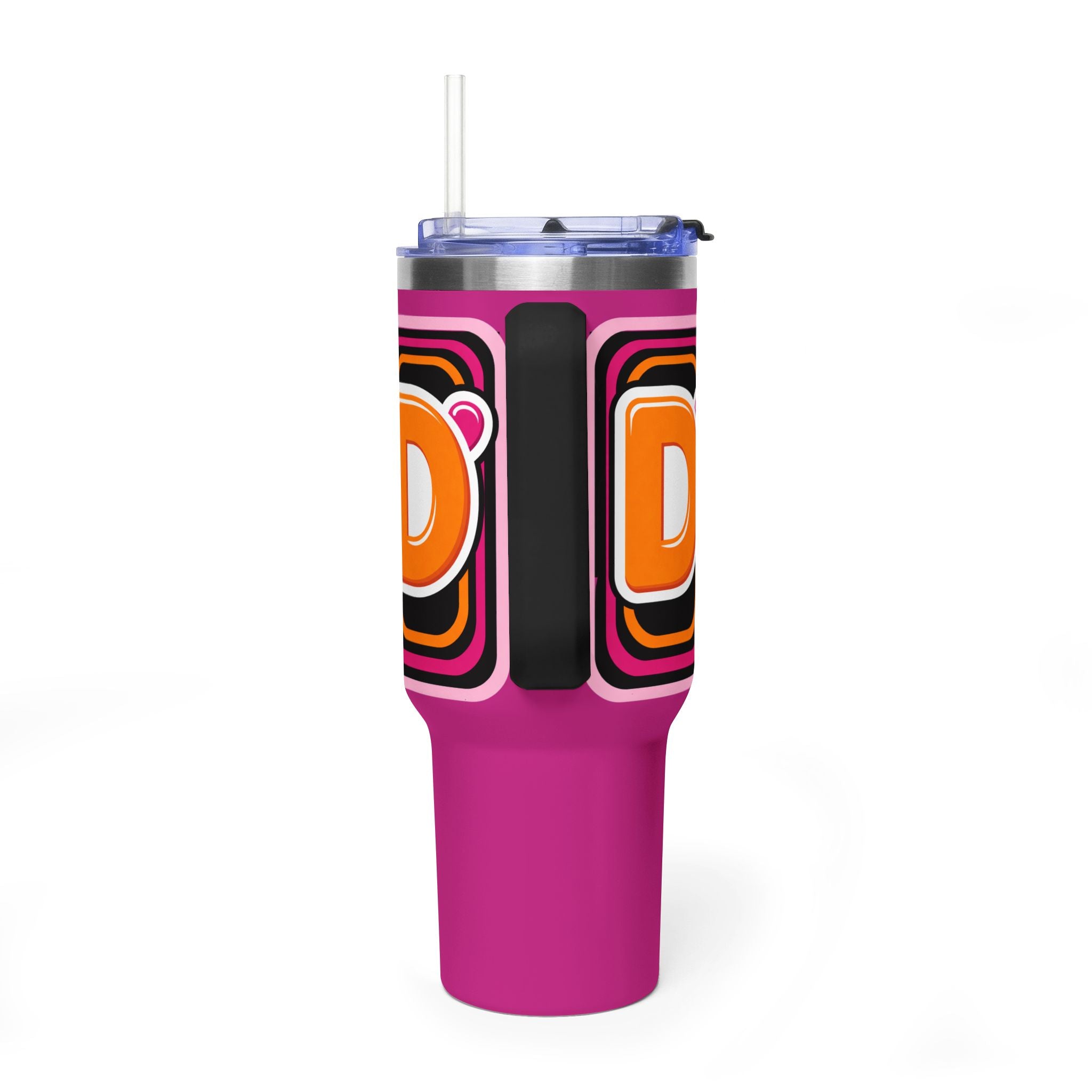 40oz Pink Retro Coffee Tumbler with 'Dunkin' D Logo - Creations by Chris and Carlos