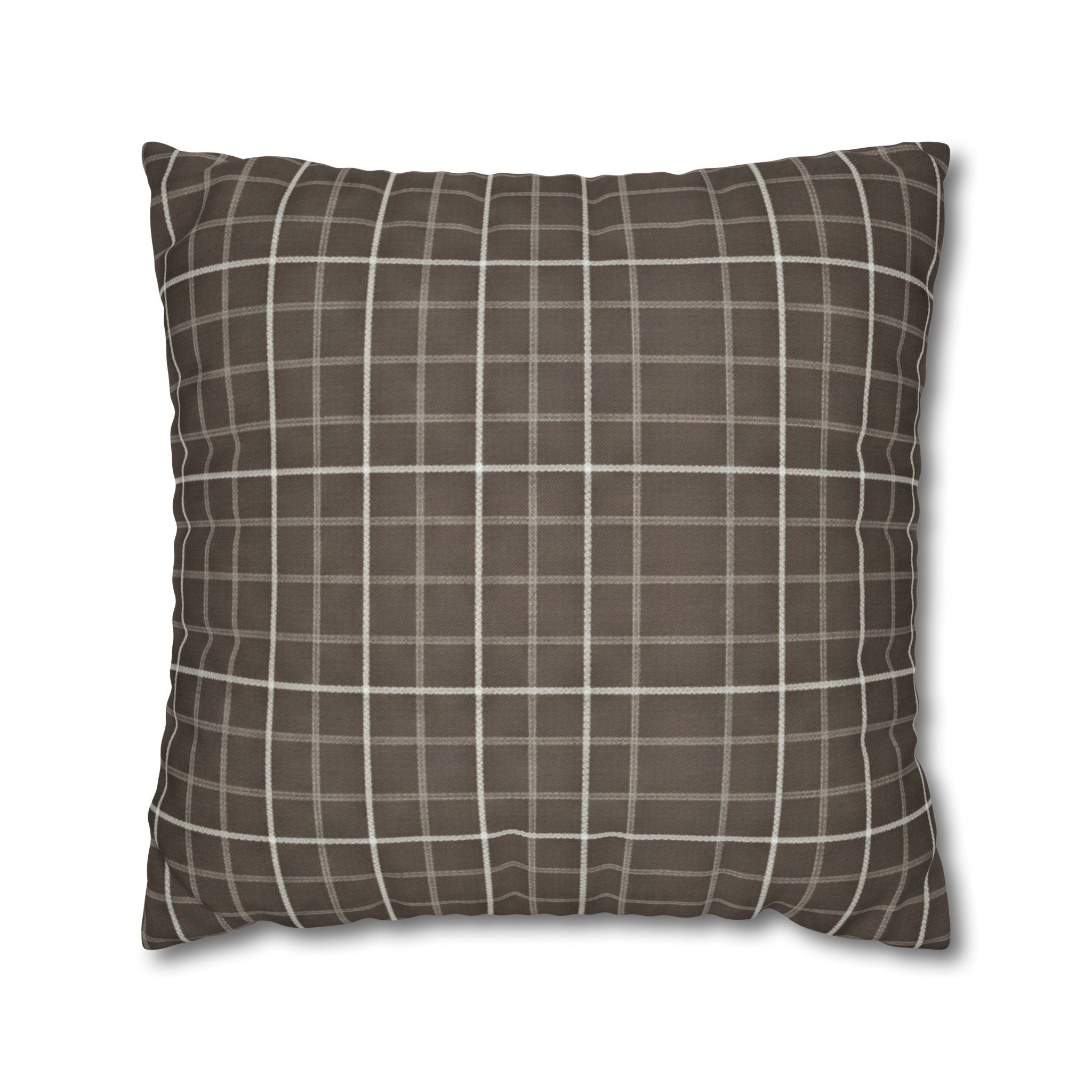 Brown Plaid Square Pillowcase — Cozy Farmhouse Throw Pillow Cover - Creations by Chris and Carlos