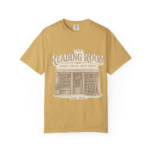 Reading Room T-Shirt – Vintage Bookshop Cafe Graphic Tee ("The Reading Room") - Creations by Chris and Carlos