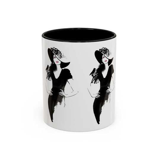 Elegant Lady Fashion Coffee Mug – Vintage Chic Black & White Accent - Creations by Chris and Carlos