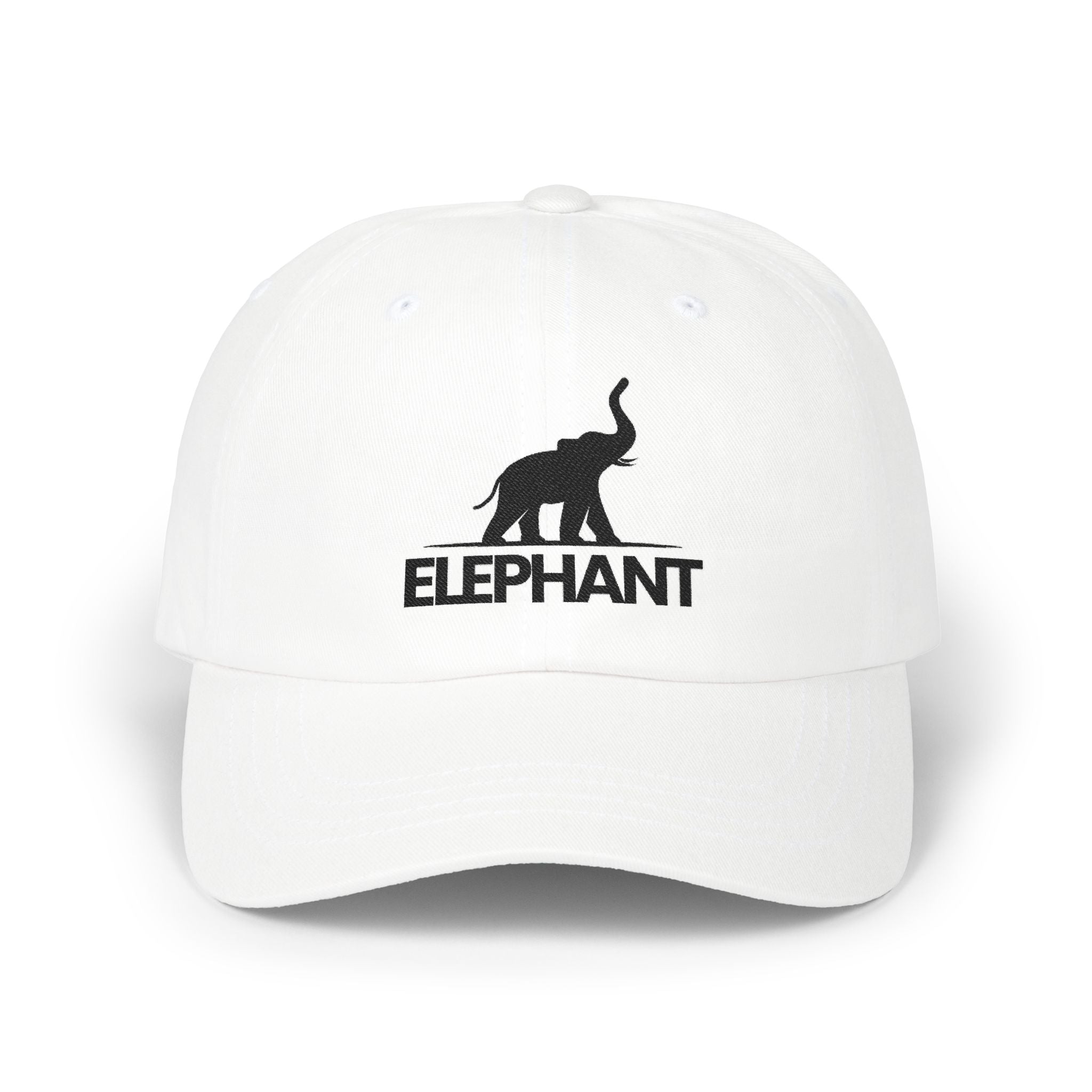Elephant Logo Dad Cap – Embroidered Classic White Baseball Hat - Creations by Chris and Carlos