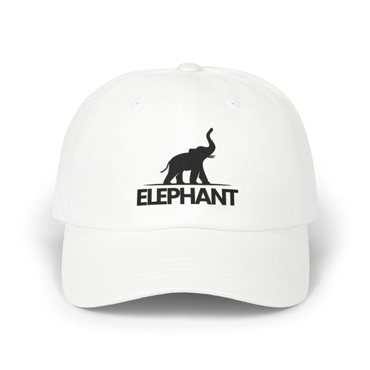 Elephant Logo Dad Cap – Embroidered Classic White Baseball Hat - Creations by Chris and Carlos