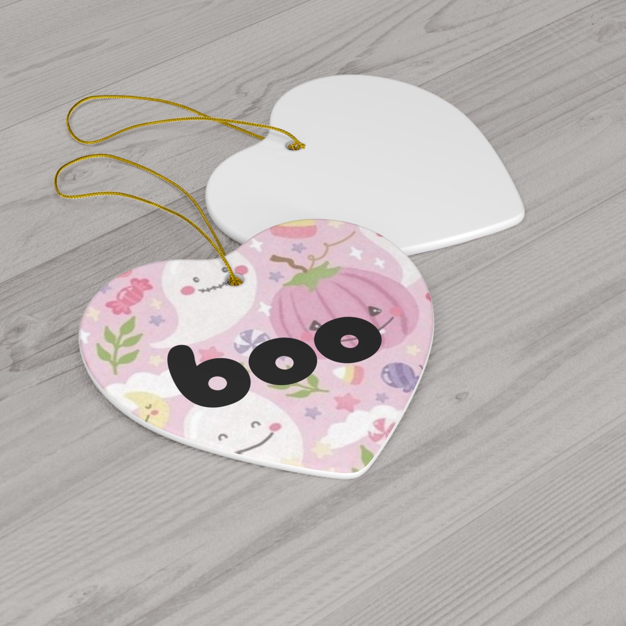 Halloween Pink Ghosts- boo Ceramic Ornament, 4 Shapes - Creations by Chris and Carlos