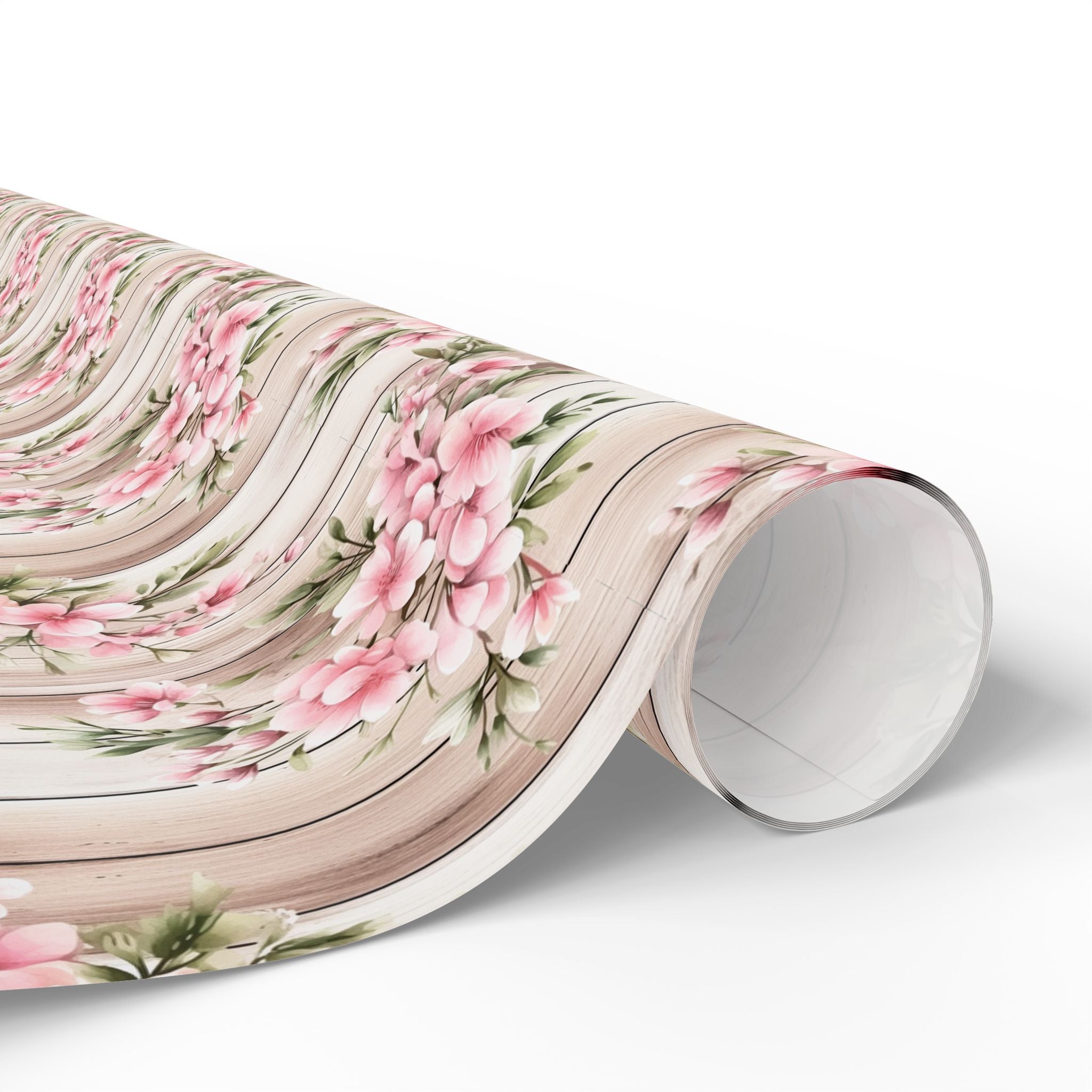 Easter Floral Woodgrain Wrapping Paper Roll — Pink Cherry Blossom Gift Wrap - Creations by Chris and Carlos