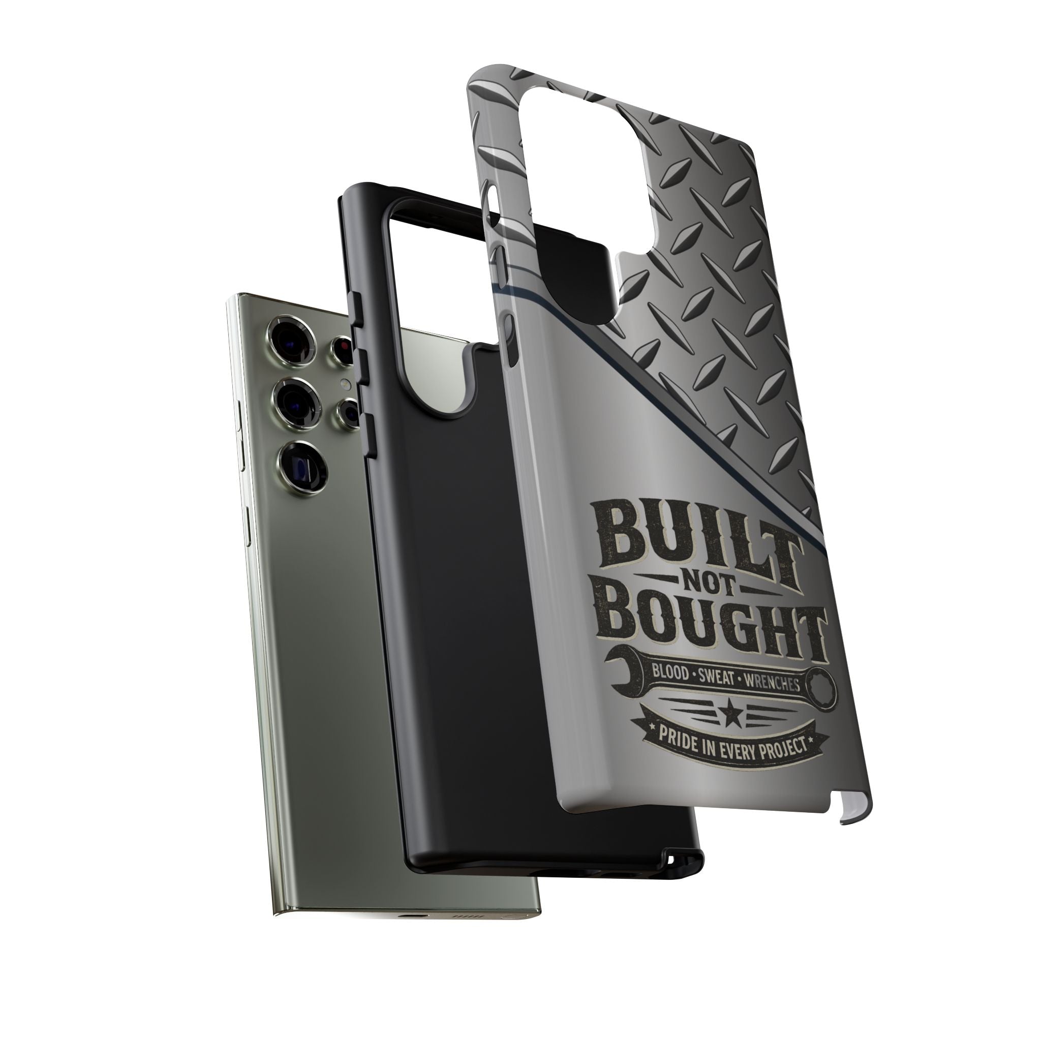 Built Not Bought Metal Diamond-Plate Phone Case — Rugged Tool Lover Gift - Creations by Chris and Carlos