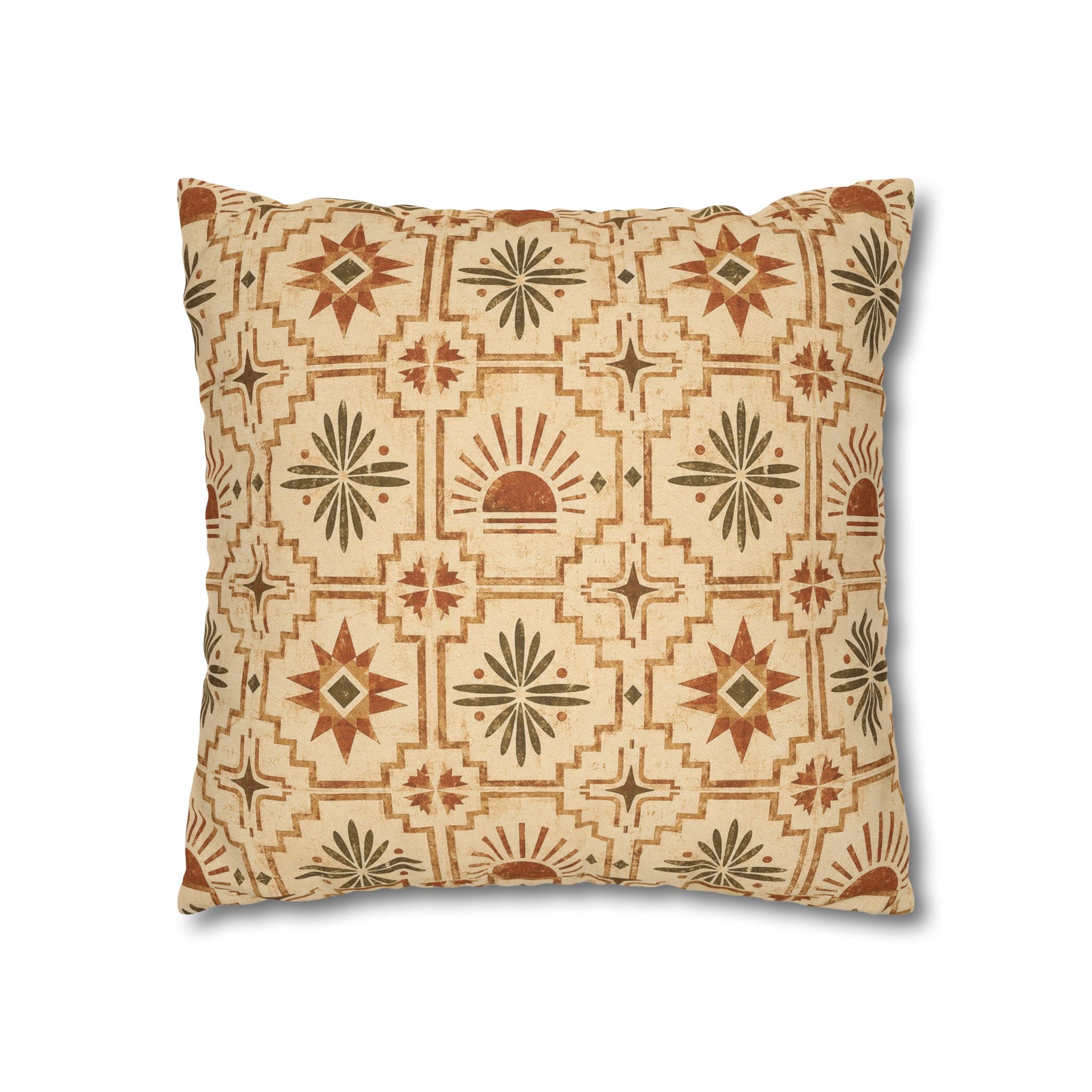 Southwestern Sunburst Pattern Pillowcase — Boho Geometric Throw Cover - Creations by Chris and Carlos