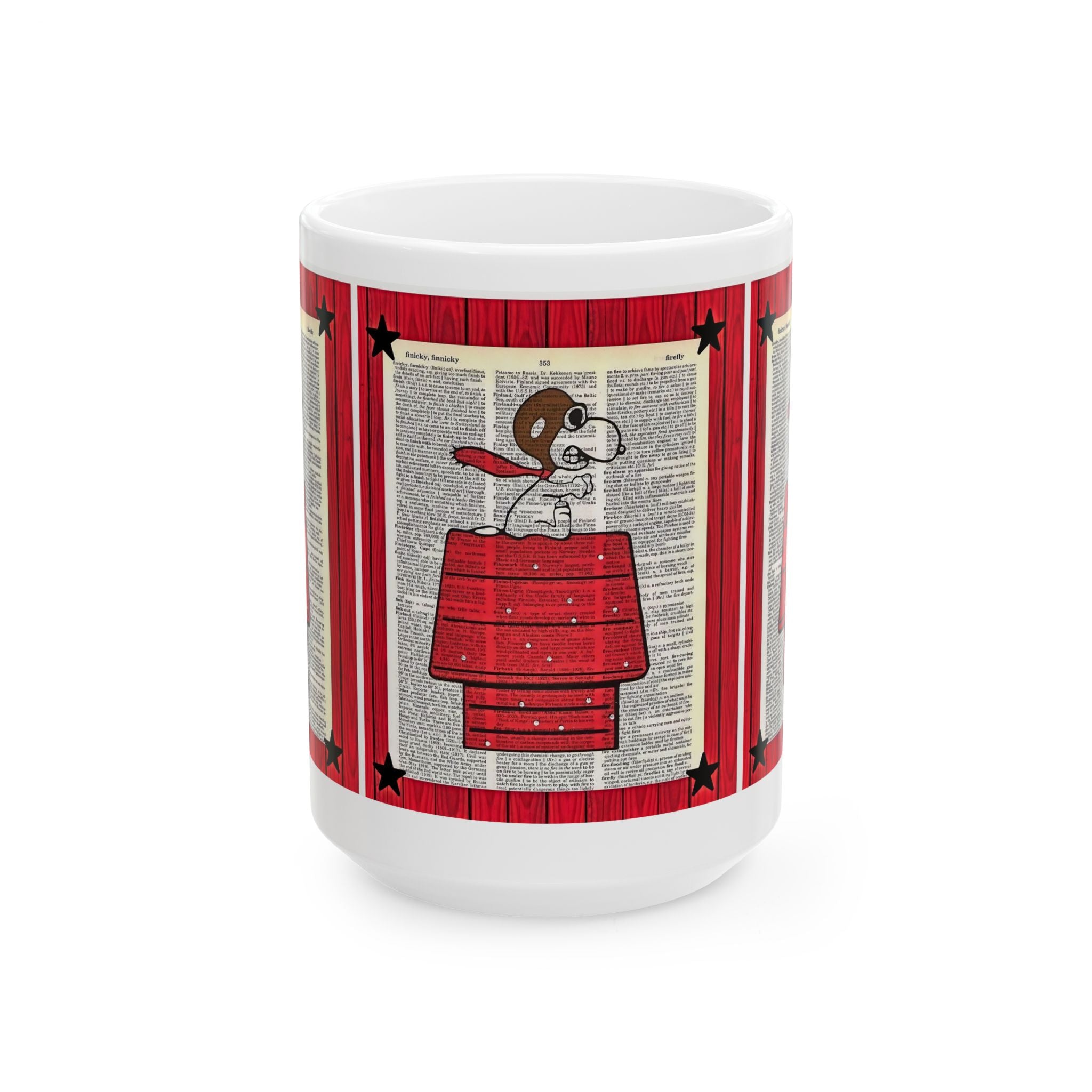 Vintage Snoopy Red Doghouse Ceramic Mug — Retro Dictionary Art Coffee Cup (11oz/15oz) - Creations by Chris and Carlos