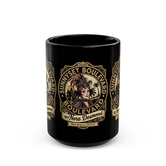 Black Mug — "Sunyset Boulevard w/ Nora Desmond" Vintage Glam Coffee Mug (11oz/15oz) - Creations by Chris and Carlos