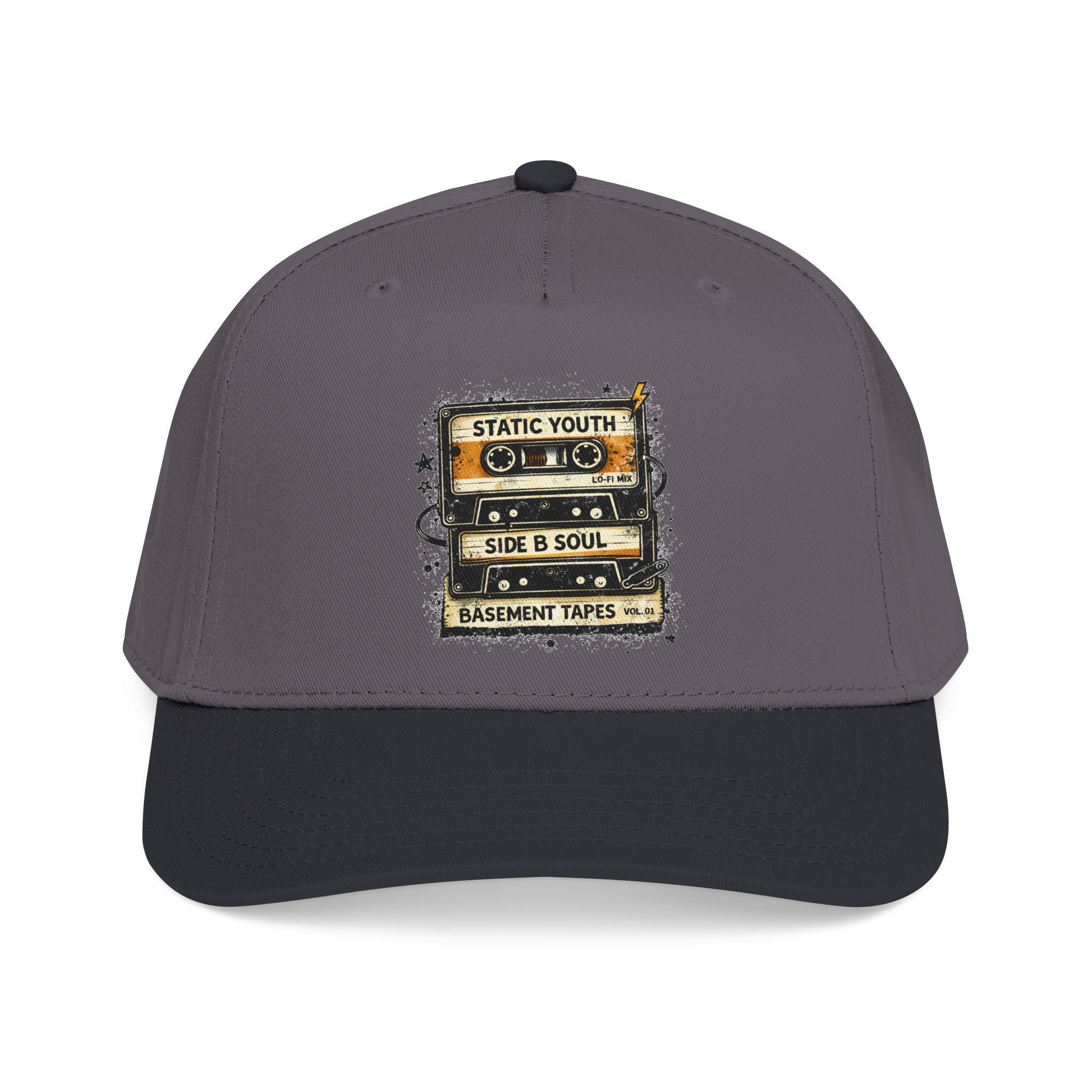 Vintage Cassette Baseball Cap — "Static Youth / Side B Soul" Retro Tape Design - Creations by Chris and Carlos