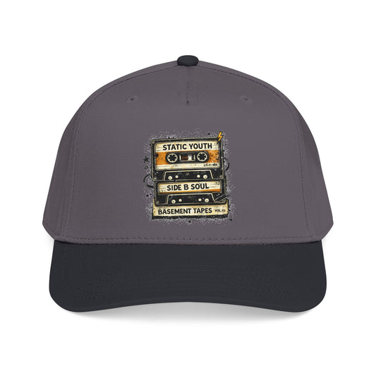Vintage Cassette Baseball Cap — "Static Youth / Side B Soul" Retro Tape Design - Creations by Chris and Carlos