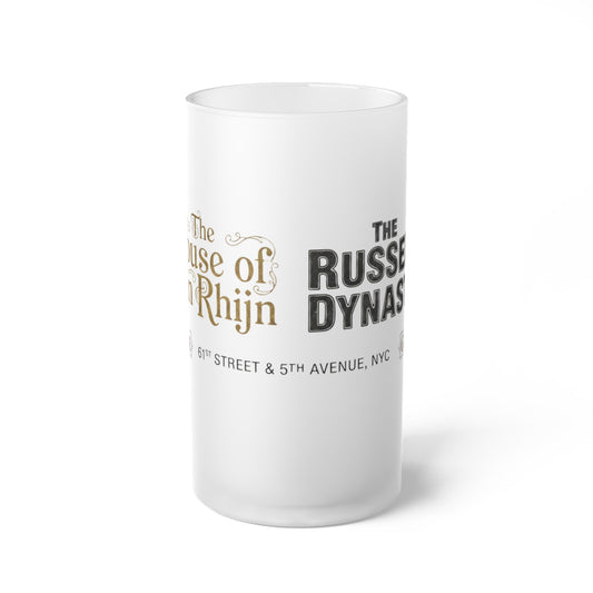 Frosted Glass Beer Mug — Vintage 'House of VanRijn and the Russle Dynasty' Retro Pub Logo - Creations by Chris and Carlos