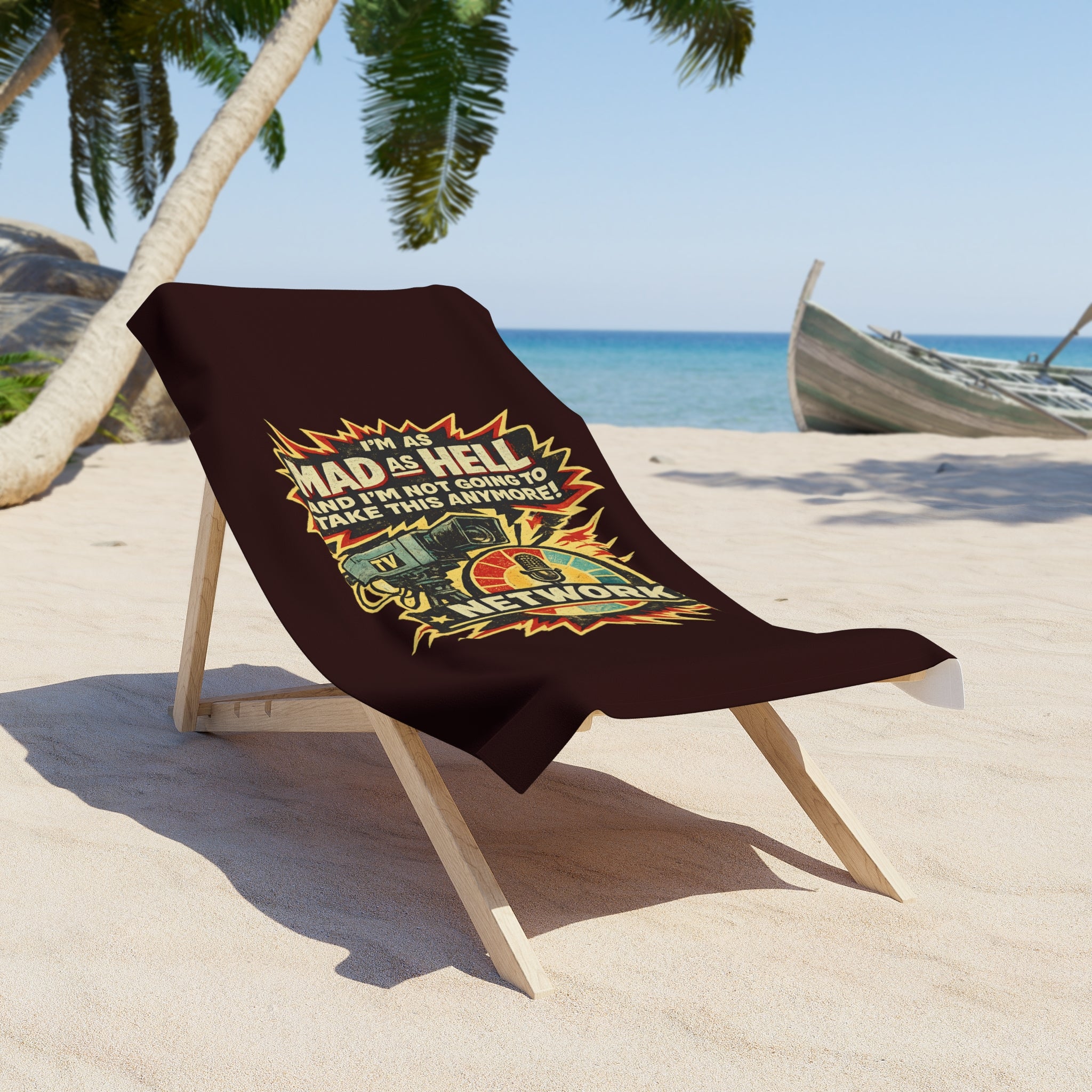 Beach Towel - Retro 'Mad as Hell' TV Network Graphic - Creations by Chris and Carlos