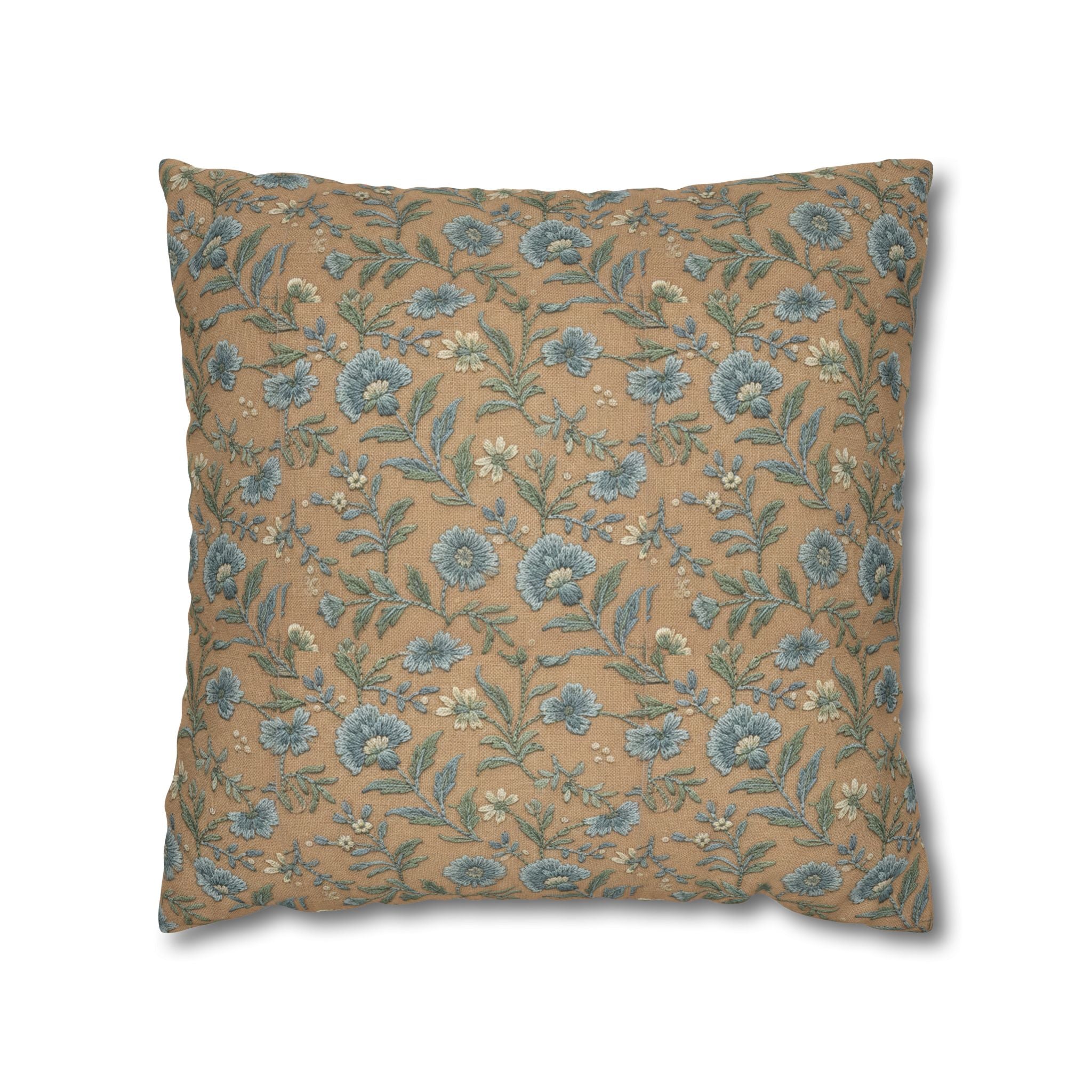 Plumstead Manor Geometric Vintage Floral Pillowcase — Blue Beige Botanical Square Pillow - Creations by Chris and Carlos