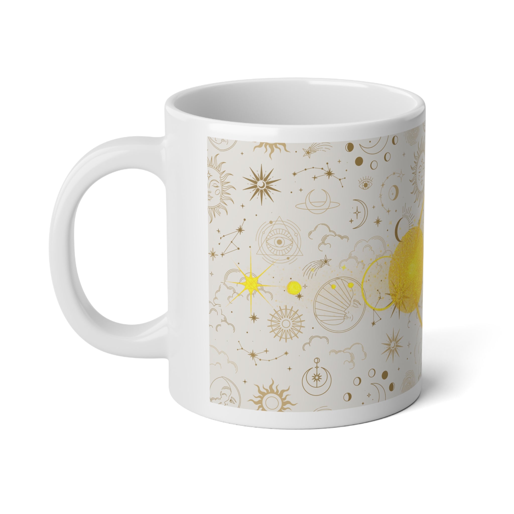 Solar Phases 20oz Jumbo Mug — Golden Sun & Celestial Stars Design - Creations by Chris and Carlos