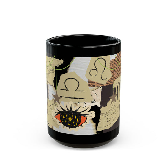 Zodiac Collage Black Mug — Vintage Astrology Symbols Coffee Cup (11oz/15oz) - Creations by Chris and Carlos