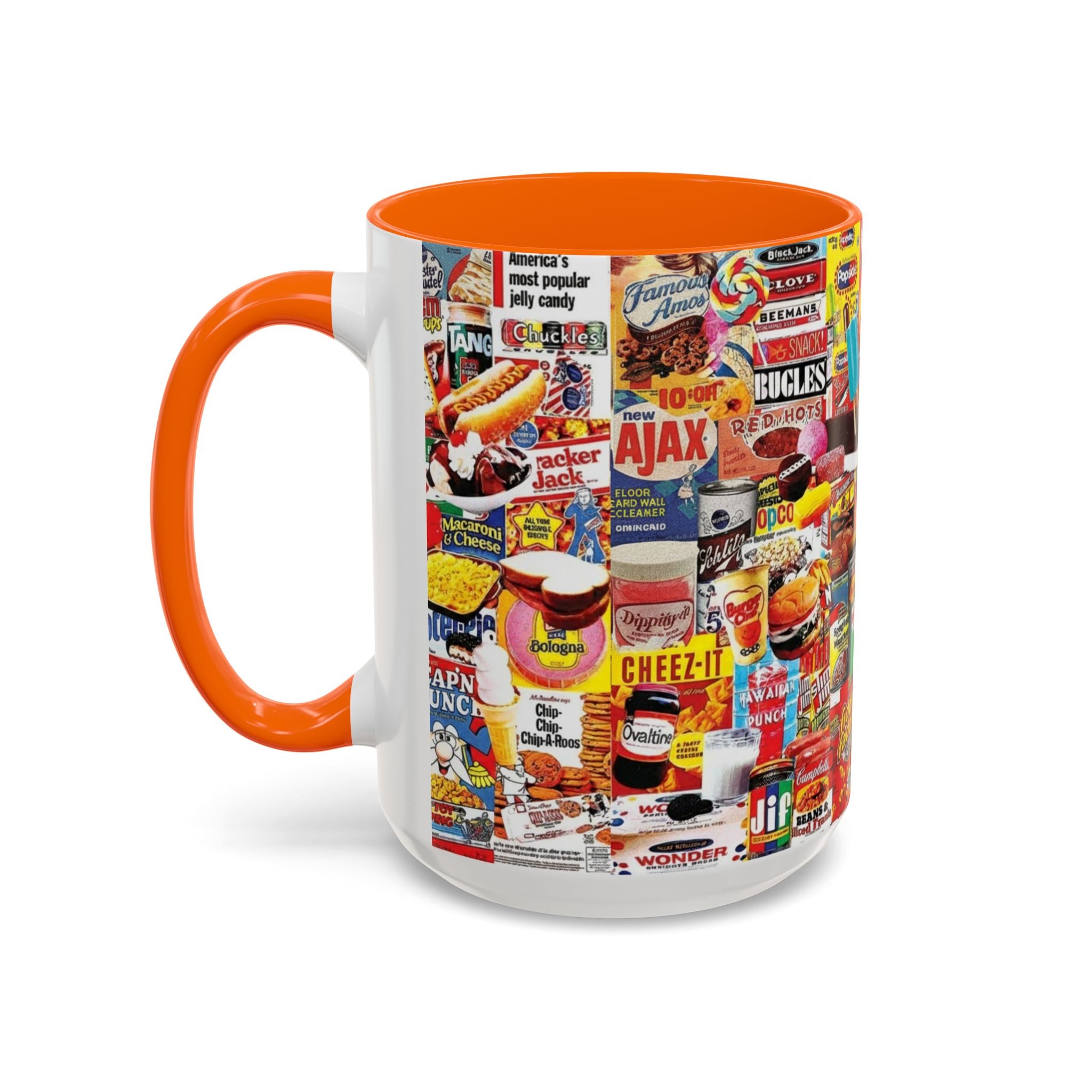 Retro Snack Collage Mug — Vintage Candy & Cereal Packaging Accent Coffee Mug - Creations by Chris and Carlos