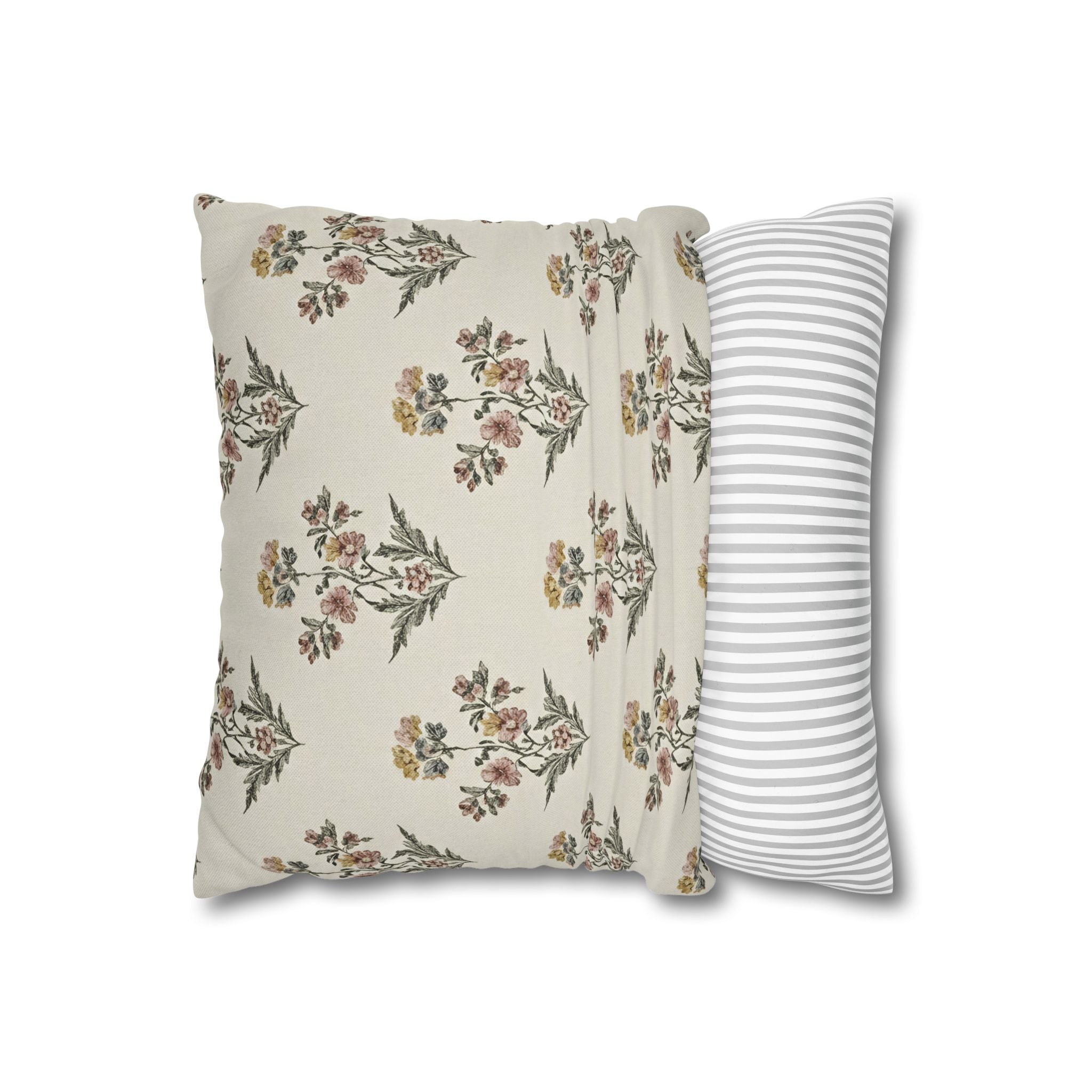 Briarwood Garden Floral Boho Square Pillowcase — Neutral Botanical Throw Pillow Cover - Creations by Chris and Carlos