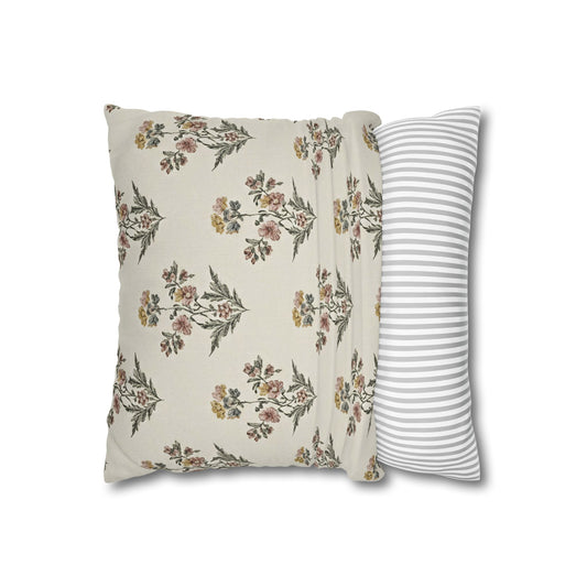 Briarwood Garden Floral Boho Square Pillowcase — Neutral Botanical Throw Pillow Cover - Creations by Chris and Carlos
