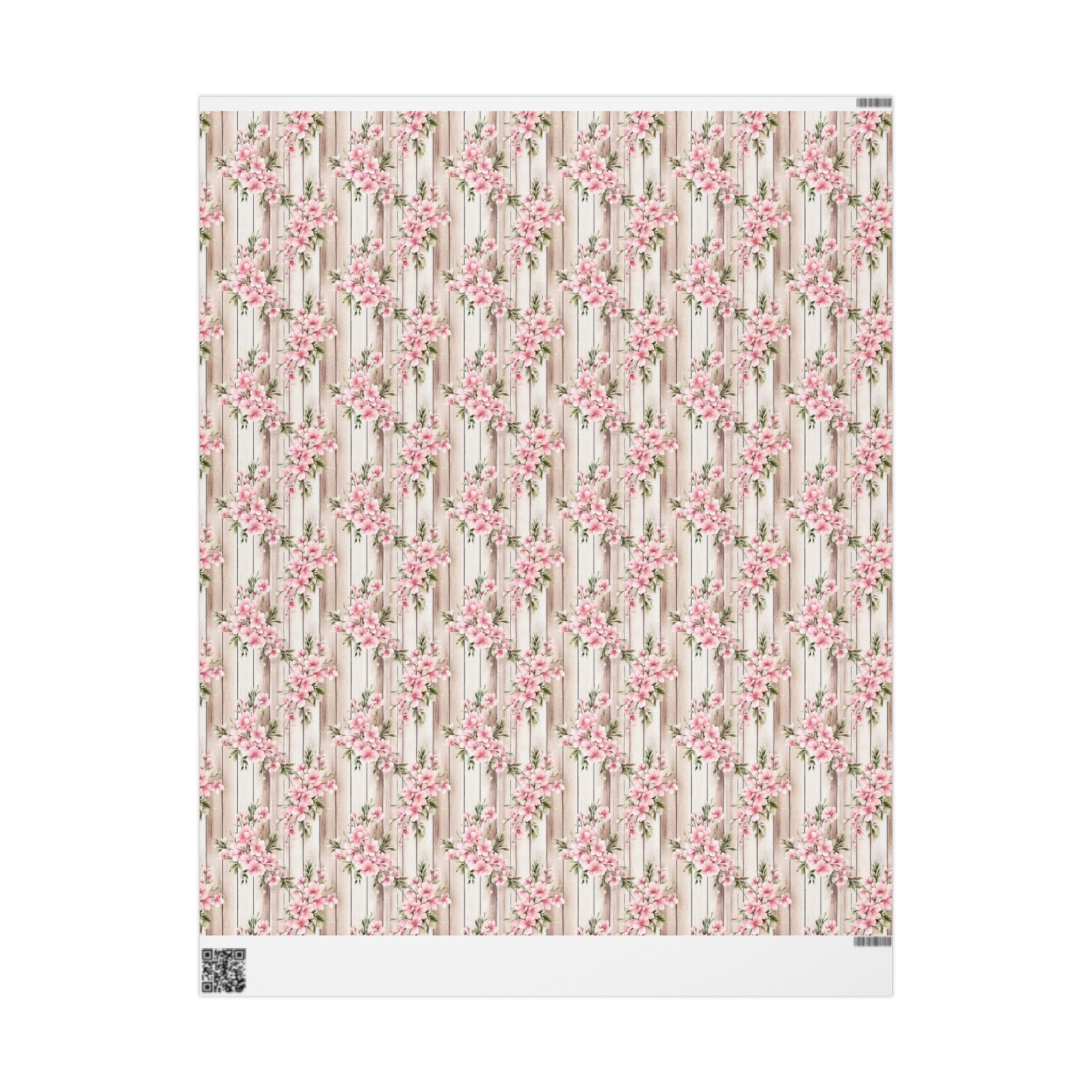 Easter Floral Woodgrain Wrapping Paper Roll — Pink Cherry Blossom Gift Wrap - Creations by Chris and Carlos