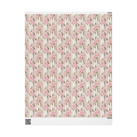 Easter Floral Woodgrain Wrapping Paper Roll — Pink Cherry Blossom Gift Wrap - Creations by Chris and Carlos