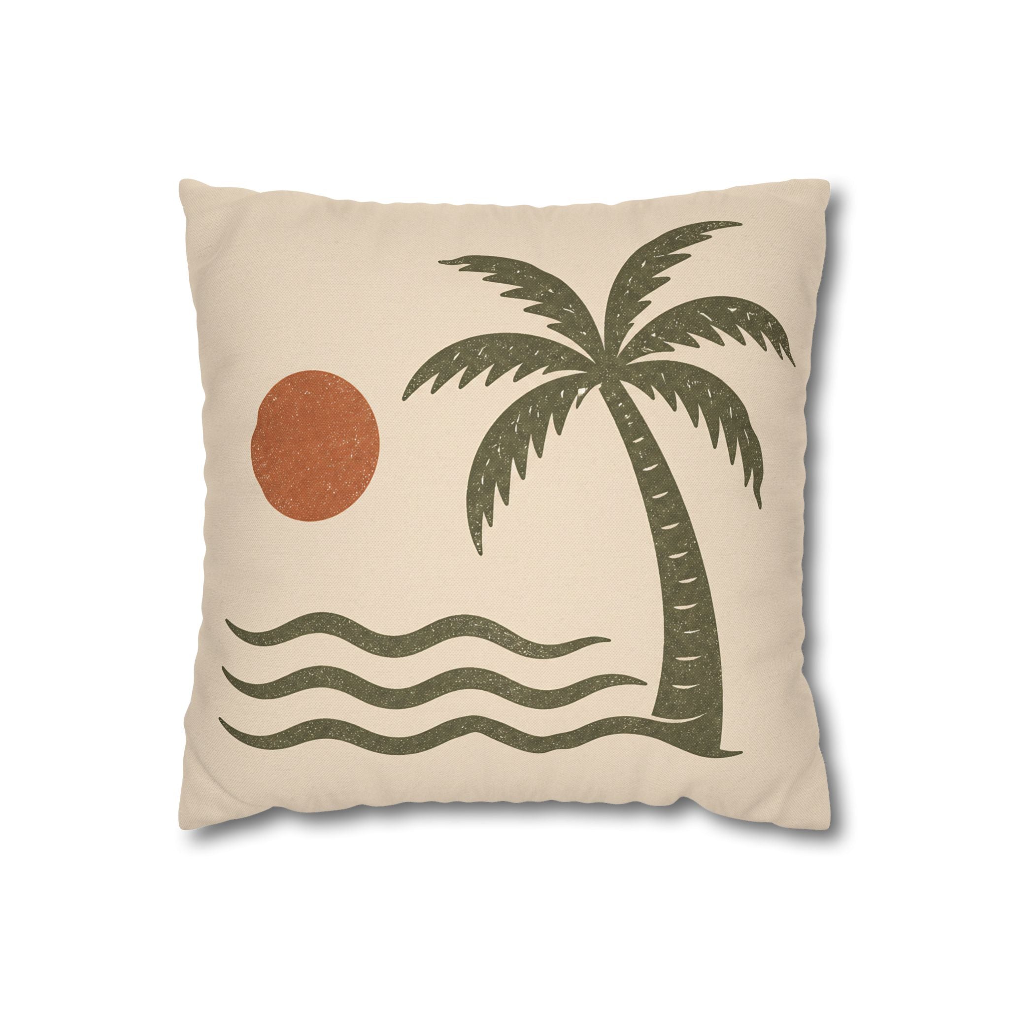 Retro Palm Tree Beach Pillowcase — Tropical Sunset Decorative Throw - Creations by Chris and Carlos