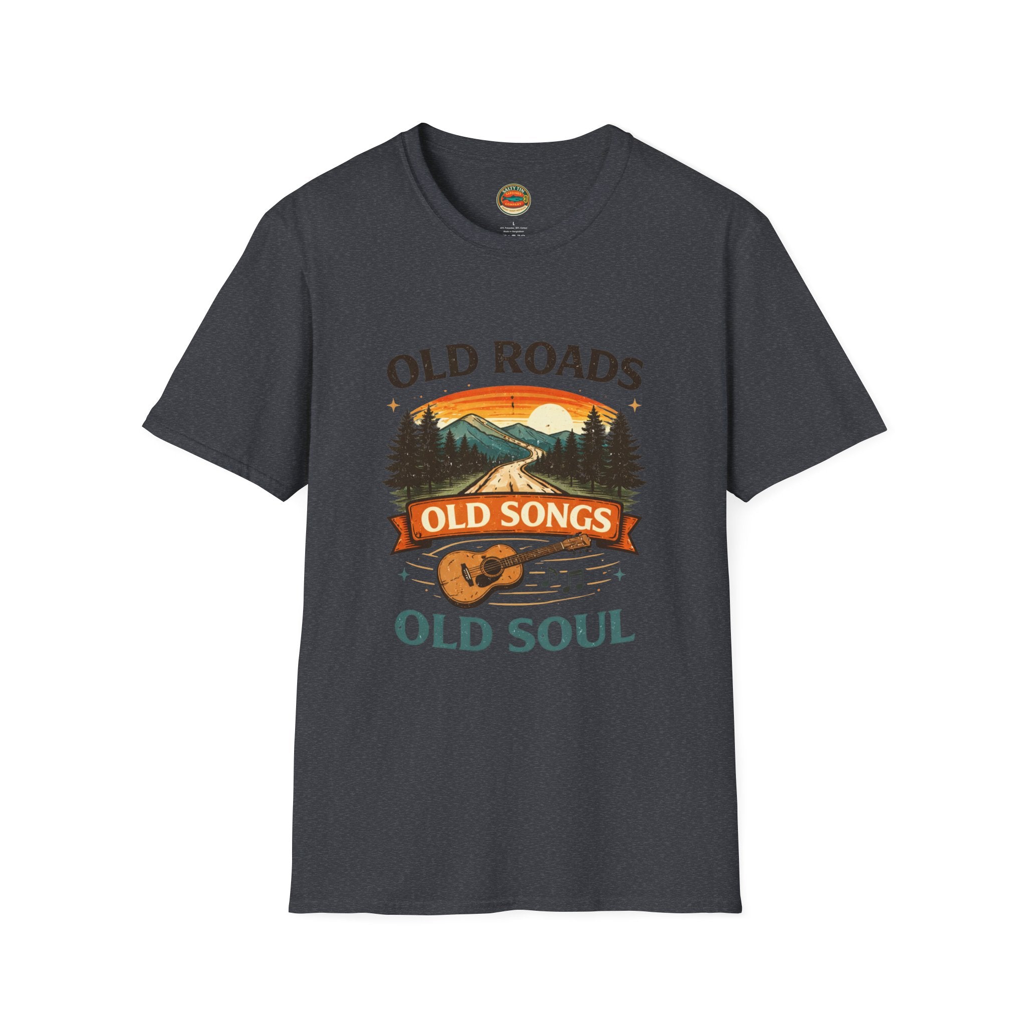Old Roads Old Songs Old Soul T-Shirt – Vintage Guitar & Mountain Graphic - Creations by Chris and Carlos