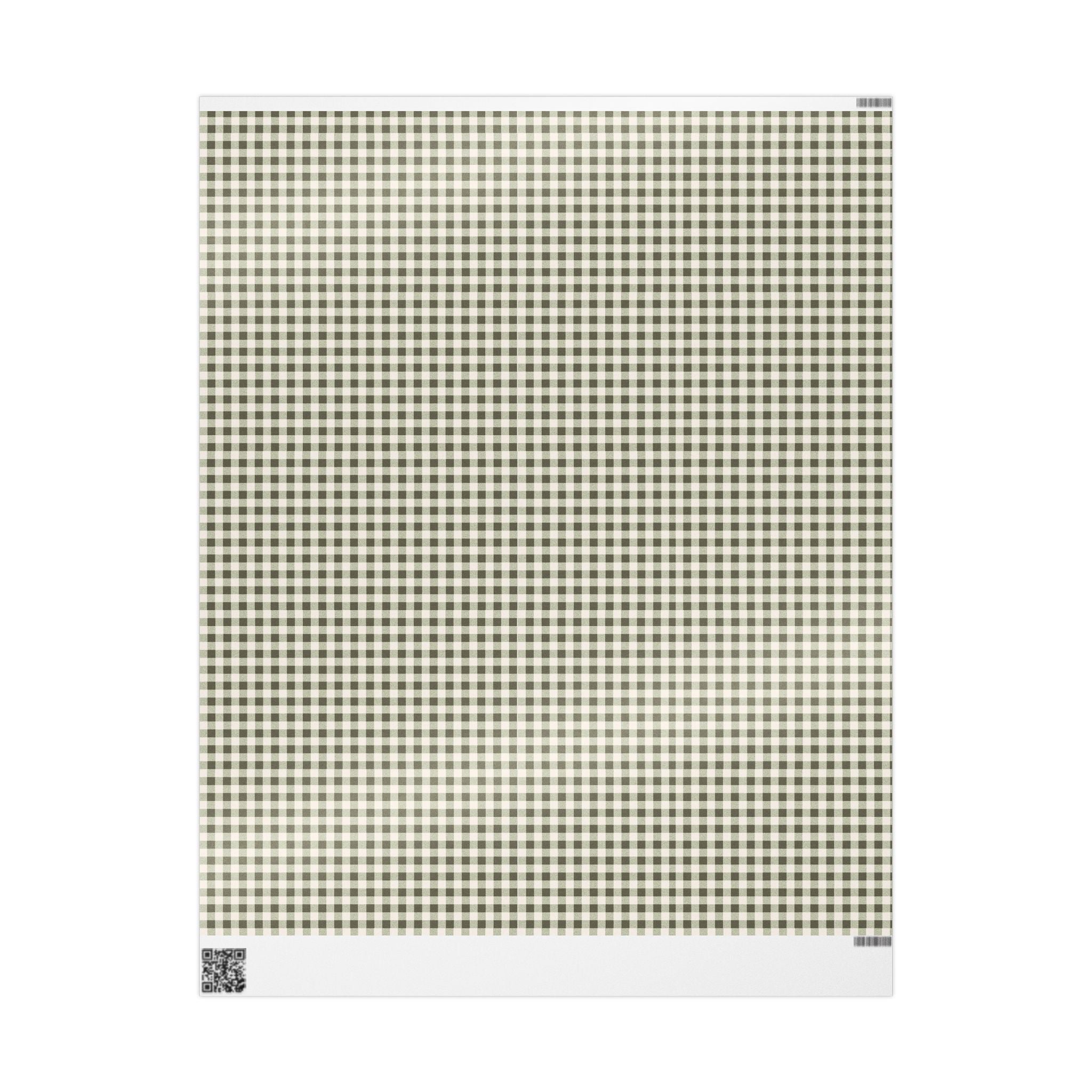 Gingham Plaid Wrapping Paper Roll — Neutral Green Check Holiday Gift Wrap - Creations by Chris and Carlos