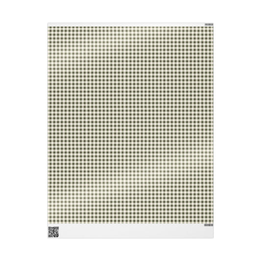 Gingham Plaid Wrapping Paper Roll — Neutral Green Check Holiday Gift Wrap - Creations by Chris and Carlos