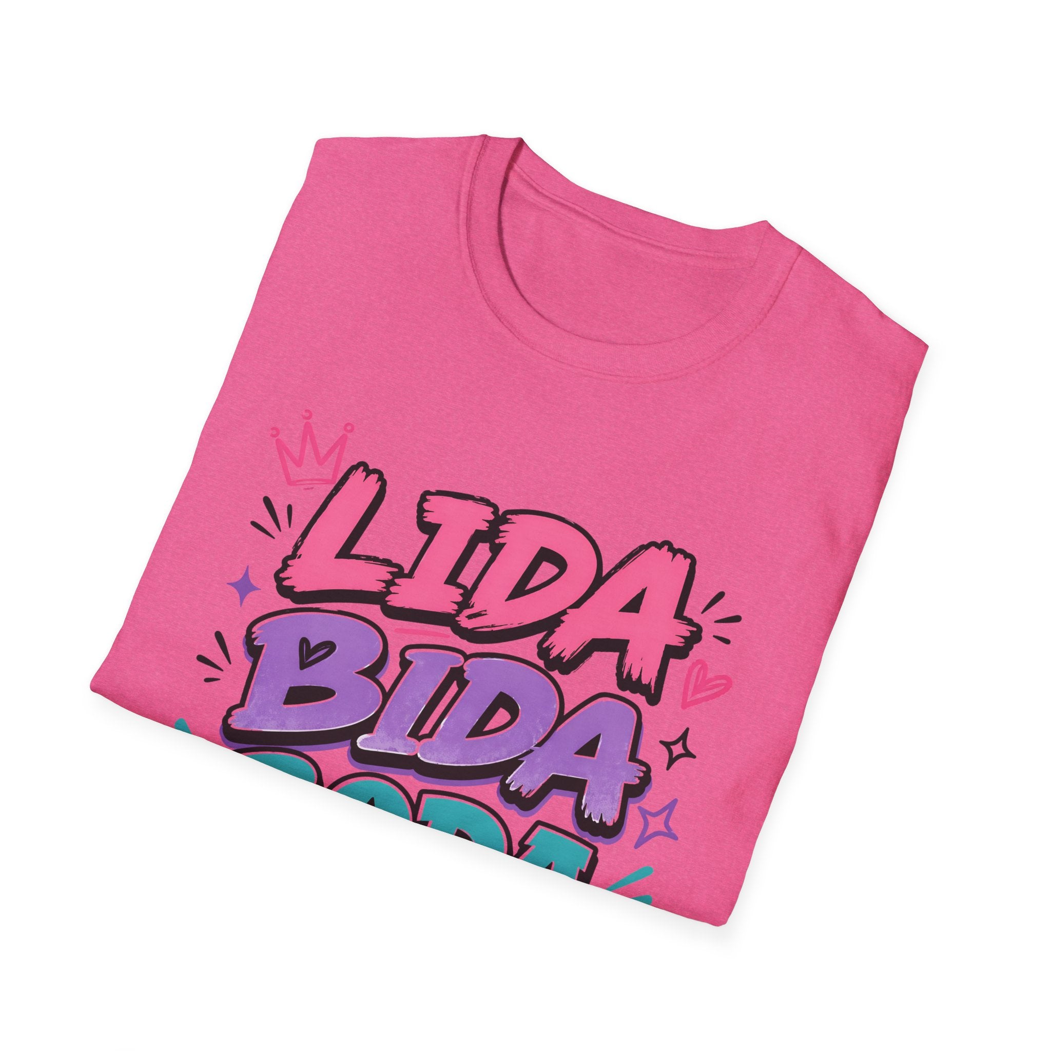Lida Bida Boda Butt Graphic T-Shirt — TIK TOK FAMOUS Colorful Retro Bubble Letter Tee - Creations by Chris and Carlos