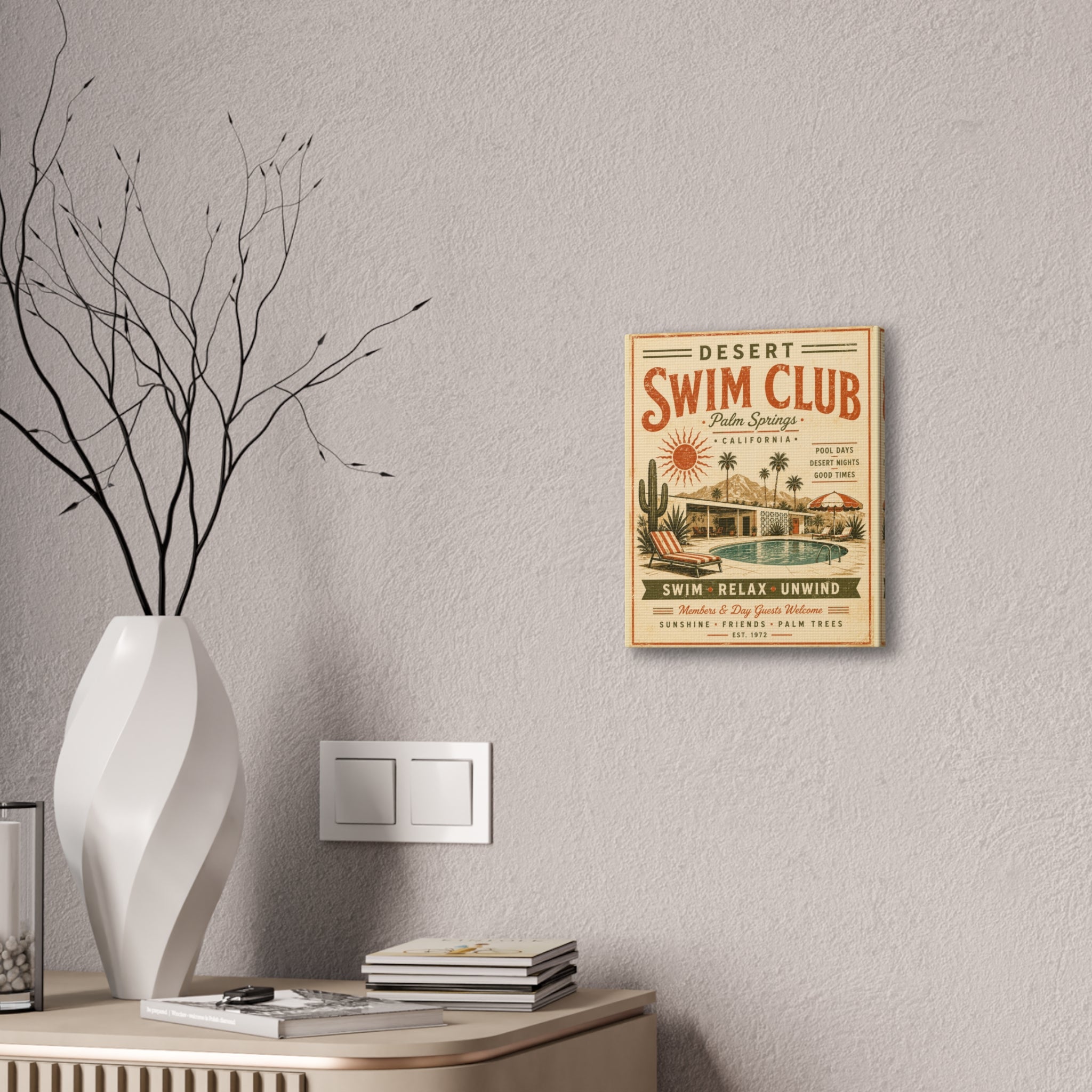 Desert Swim Club Palm Springs Canvas Wall Art — Retro Pool Vintage Poster - Creations by Chris and Carlos