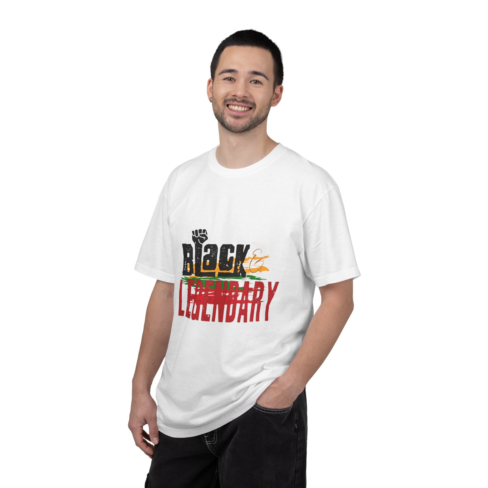 Black History Month- Legendary T‑Shirt "Black Is Legendary" Graphic Tee (Pan-African Colors) - Creations by Chris and Carlos
